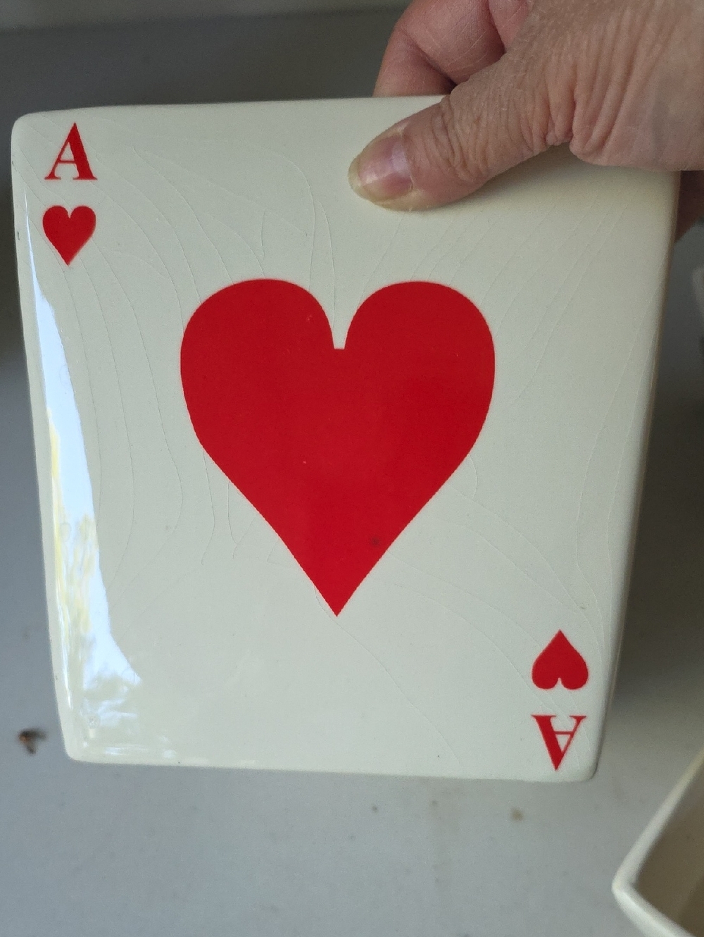 Ace of Hearts Decorative Ceramic Tile - Red on White
